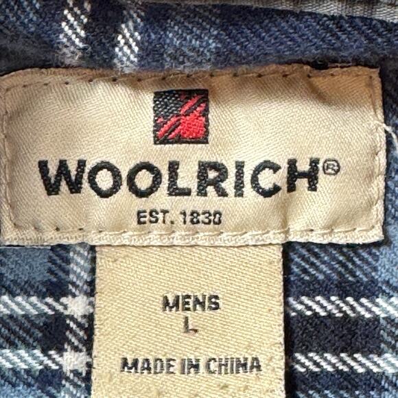Woolrich Mens L Blue Tartan Plaid Flannel Shirt 100% Cotton Outdoor Workwear - Picture 4 of 12